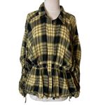 Free People  Women's Pacific Dawn Plaid Shirt black green tan sz L Photo 4