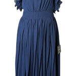 Lulus Ruffled Pleated One Shoulder Midi Dress Size M Blue Splendid Charisma NEW Photo 0