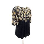 Laurence Kazar VTG Silk Beaded Shoulder Pad Short Sleeve Blouse Old Money Sz L Photo 8