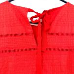 J.Crew  Size 0 Tunic Red Stripe Bell Ruffle Sleeve Open Keyhole Tie Back Workwear Photo 3