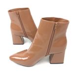 Bamboo New  Faux Patent Leather Chunky Block Heel Ankle Boot Bootie Size 6 Camel Photo 3