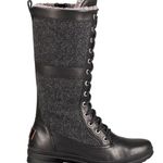 UGG  Elvia Black Leather Waterproof Boots Sz 6 Knee High Lace Up Wool Lined Photo 0