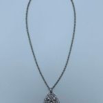 Trifari crown  necklace Silver Tone Open work Medallion Pendant 20” VTG Photo 2