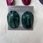 Vintage 80's Earrings Acrylic Pour Paint Stud Post 1" Fashion Express Bundle Green Photo 1