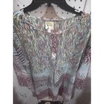 Fig and Flower Tunic Top XL Abstract Print 3/4 Sleeve Round Neck Button Detail Purple Photo 2