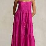 Ralph Lauren Polo Tiered Translucent Cover-Up Maxi Slip Dress Size 14 Hot Pink Photo 0