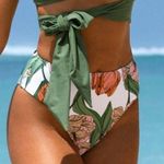 Cupshe  White Paula Floral High Leg & Waist Bikini Swim Bottoms NEW S Photo 0