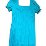 Draper James RSVP Squareneck Puff Sleeve Dress linen blend sz XL bright teal Photo 4