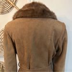 Vintage 70s Brown Suede Leather Coat Fur Collar Belted Boho Hippie Western M Size M Photo 8