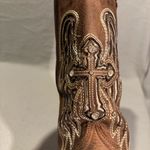 Sergal Womens Cutout Sequin Cross and Angel Wings Western Pull on Brown Boots 9 Photo 7