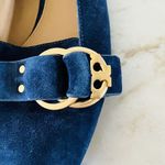 Tory Burch Solid Blue Suede Smoking Flat Flats Gold Logo Buckle - US 7.5 Photo 5