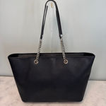 Michael Kors Jet Set Travel Tote Bag Black Saffiano Leather Silver Photo 2