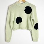 Tibi  Intarsia Cropped Pullover Pistachio Black Spotted Sweater Extra Small Photo 1