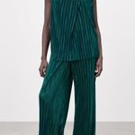 ZARA  Selena Gomez Green Ribbed Pleated Bow Tie Sleeveless Tank Blouse Top Size S Photo 1