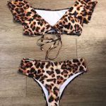 Cheetah Print Off Shoulder Swimsuit Brown Size L Photo 0