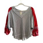 Free People  We The Free Waffle Knit Bubble Tee Gray and Red Boho Size Small Photo 1