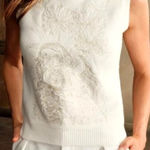 Anewsta Sweater Women Large White Gold Embroidered Floral Duck Knit Vest NWT Photo 0