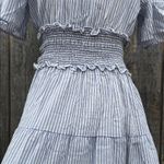 Cupshe  Blue & White Puff Sleeve V-Neck Ruffled Hem Mini Dress Vacay Summer Sz Sm Photo 5