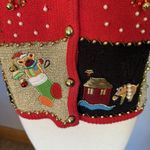 VTG Lisa International Sz PM Ugly Christmas Sweater Vest Real Jingle Bells Snow Red Photo 5