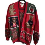 ID Distinction teddy bear and holiday motifs cardigan size small vintage 80’ Red Photo 0