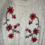Woven Heart Pullover Long Sleeve Red Flower Embroidered Sweater Small Photo 3