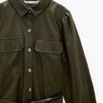 ZARA NEW  Faux Leather Self Tie Midi Dress Khaki Photo 4