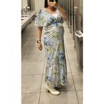 Slate + Willow Blue Floral Dolman Flutter Sleeve V-Neck Loose Fit Maxi Dress M Photo 14