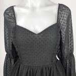 EXPRESS Black Sweetheart Swiss Dot Long Sleeve Smocked Peplum Blouse Top Size S Photo 2