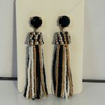 J.Crew Black White Gold Beaded Tassel Earrings Gemstone Dangle Statement Photo 2