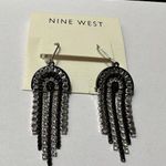 Nine West NWT Pierced Earrings Dangle Drop Silver Tone / Black Photo 0