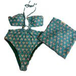 Womens Teal Green Boho Indian Henna Monokini With Sarong Small NWOT Photo 0