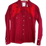 Panhandle Rough Stock Womens Western Shirt Red Embroidery Long Sleeve Pearl Snap Photo 1