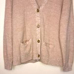 Lands' End Lands’ End Women’s Cozy Comfy Tan White Knit Button-Up Cardigan Photo 3
