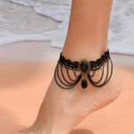 Gothic‎ Black Retro Style Multilayer Chain Lace Anklet Photo 0