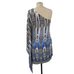 Jay Godfrey Paradis Silk One Shoulder Aztec Print Mini Dress Gray Blue Size 6 Photo 5