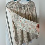 Lucky Brand Vintage Romantic Floral Beige Boho Print Tassel Tie VCut Blouse Sz L Photo 10