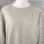 Aerie  100% Cotton Crewneck Sweatshirt Light Sage Green w Embroidered Flowers-S Photo 1