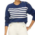 J.Crew  Women's Striped Button-Shoulder Crewneck Pullover Sz L‎ Blue Long Sleeve Photo 1