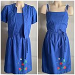 Vintage Malia Strawberry Dress & Bolero Set Blue Cottagecore Retro Pinup Photo 1