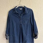 J.Jill Denim Tencel Shirt Dress Dark Wash Convertible Tab Sleeves Pockets Small Blue Photo 2
