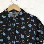 Hot Topic  Shirt Womens M Black Pastel Crystals Celestial Crop Button Up Goth Photo 4