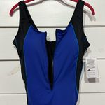 Swimsuits For All Chlorine Resistant Zip Front One Piece Swimsuit NEW Blue Size 16 Photo 3