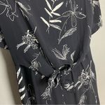 Vintage Floral Dress Rayon Black Leafy Momcore Short Sleeves Back Waist Tie 00s Size 14 Photo 10