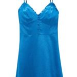 ZARA  Dress Satin Effect Mini Blue Cheetah Size Small NWT Bow Strap Ruffled Photo 7