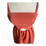 BCB GENERATION-SUMMER DRESS WITH CUTOUT-SIZE 2 Beautiful orange rust color dress, elastic waist, front cutout, back zipper, 100% polyester, excellent condition Measurements: Bust: armpit to armpit 16 inches Waist: side to side 14 inches Length: shoulder seam to bottom 32 inches Photo 2