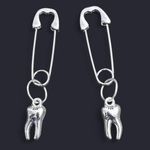 Handmade Unique Elegant Punk Gothic Style Tooth Safety Pin Design Hoop Earrings, Boho Photo 2