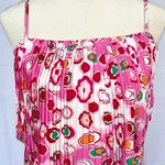 TCEC  Pleated Tiered Circle Print Mini Dress Spaghetti Strap Pink Red White M Photo 4