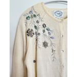 Vintage Cream Winter Floral Embroidered Cardigan Sweater Size S Green Photo 2