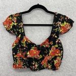 Band of Gypsies  Women's Blouse Cutoff Floral Black Size Medium Cap Sleeve Photo 0