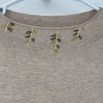 Colour Works Women's Embroidered Floral Long Sleeve‎ Pullover Sweater Tan XL Photo 3